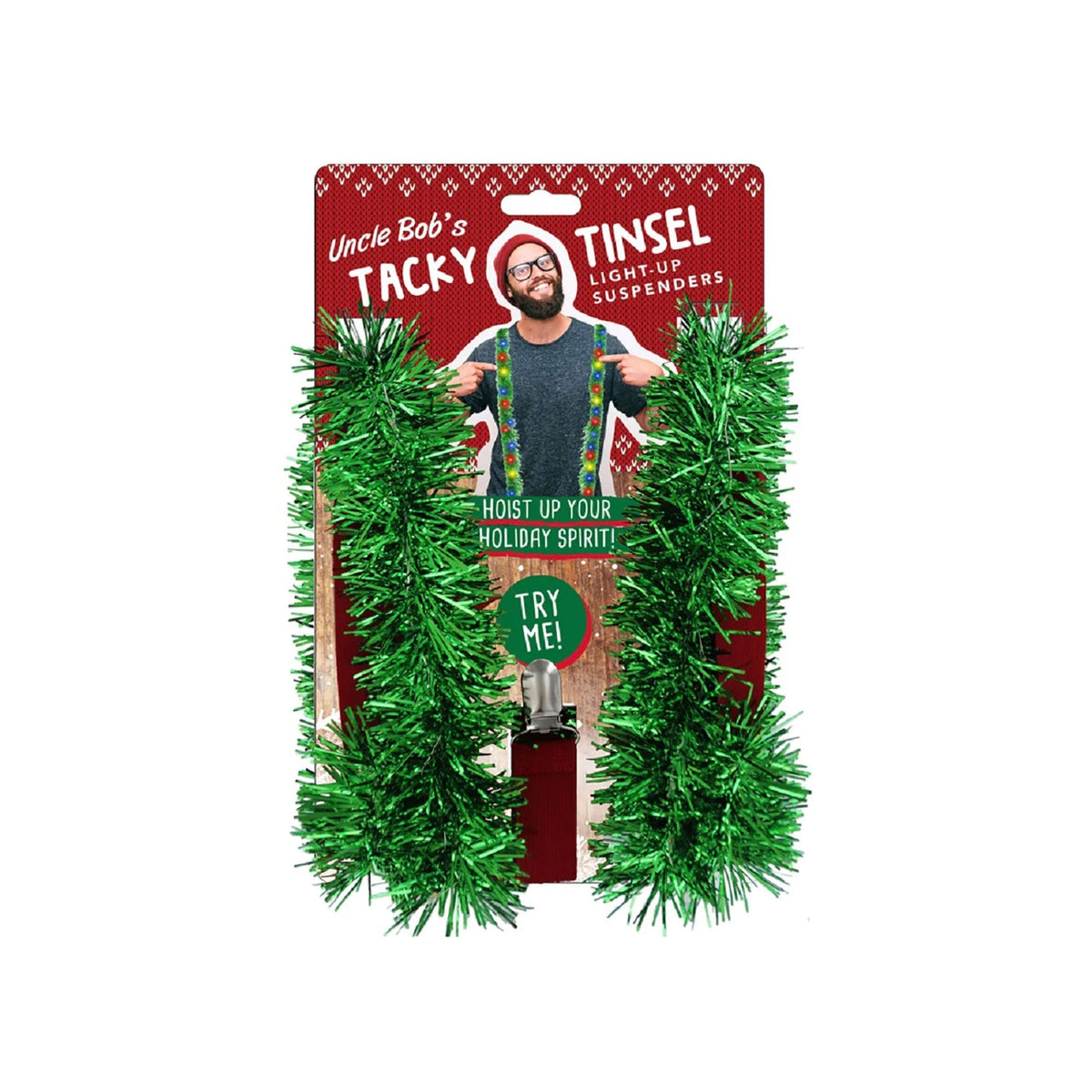 DM MERCHANDISING INC Christmas Tacky Tinsel Light-up Suspenders, 1 Count