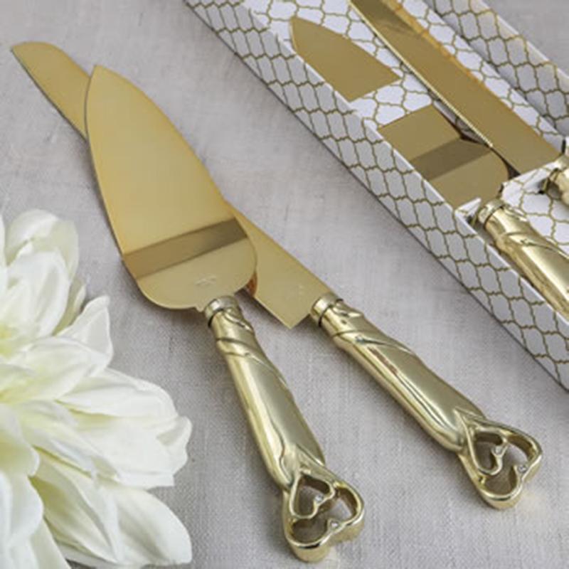 Buy Wedding Gold Heart - Cake Knife Set sold at Party Expert