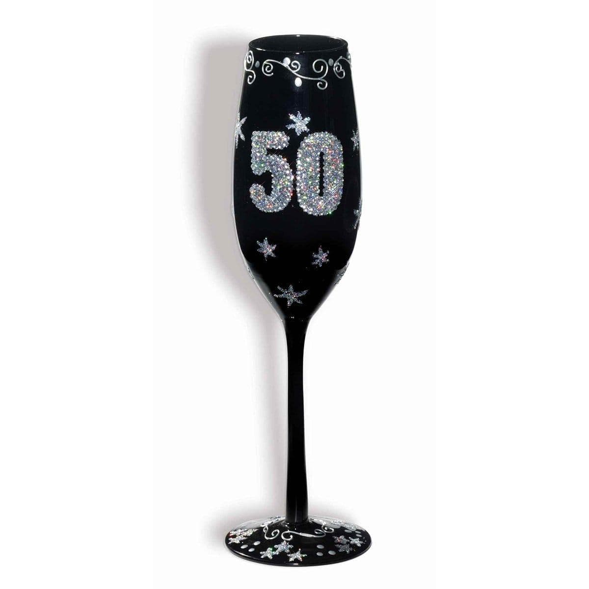 Buy Age Specific Birthday 50th Black Champagne Flute sold at Party Expert