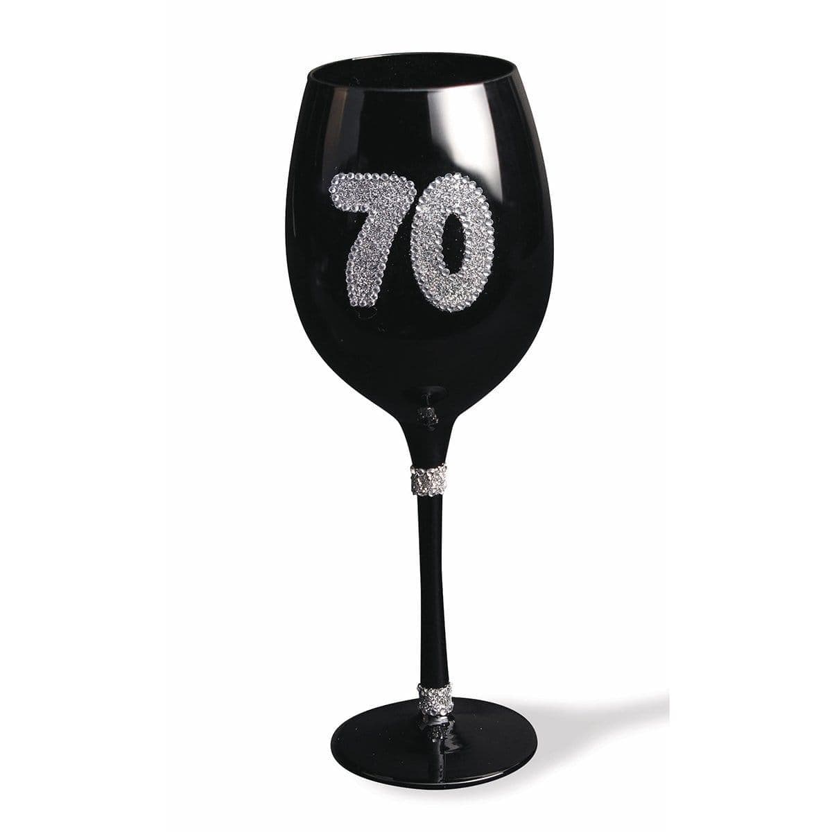 Buy Age Specific Birthday 70th Birthday - Black Wine Glass sold at Party Expert
