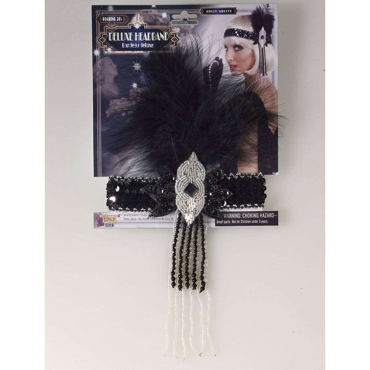 Buy Costume Accessories Black deluxe flapper headband with feathers sold at Party Expert