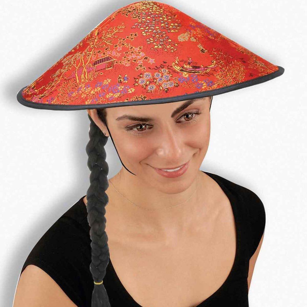 Buy Costume Accessories Chinese hat with braid for adults sold at Party Expert