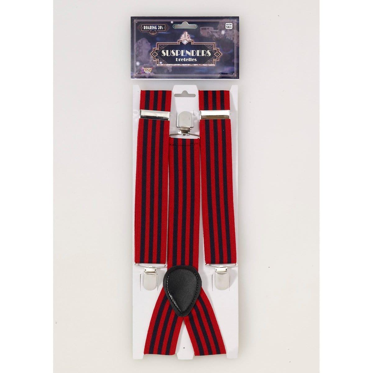 Buy Costume Accessories Red & blue striped suspenders for adults sold at Party Expert