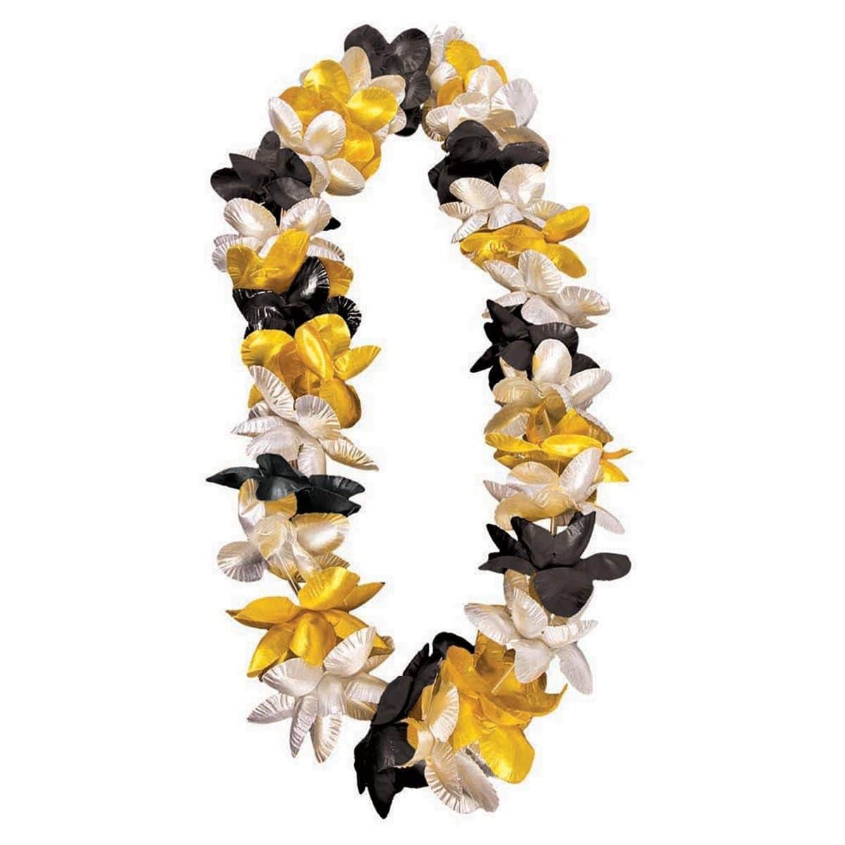 Buy Theme Party Black, Gold & Silver Flower Lei Necklace sold at Party Expert
