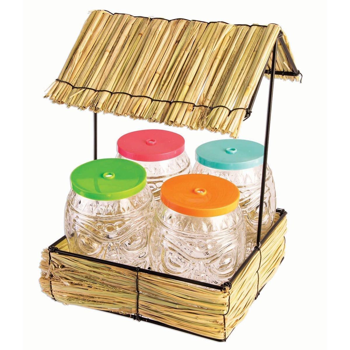 Buy Theme Party Tiki Glasses with Hut Set sold at Party Expert