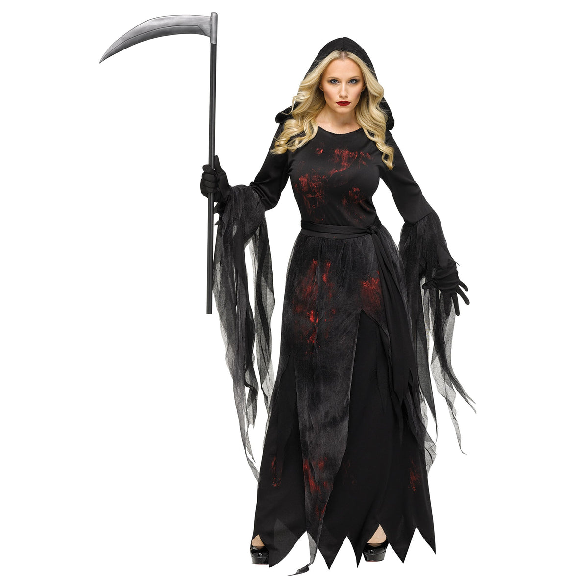 FUN WORLD Costumes Soulless Reaper Costume for Adults, Black and Red Dress