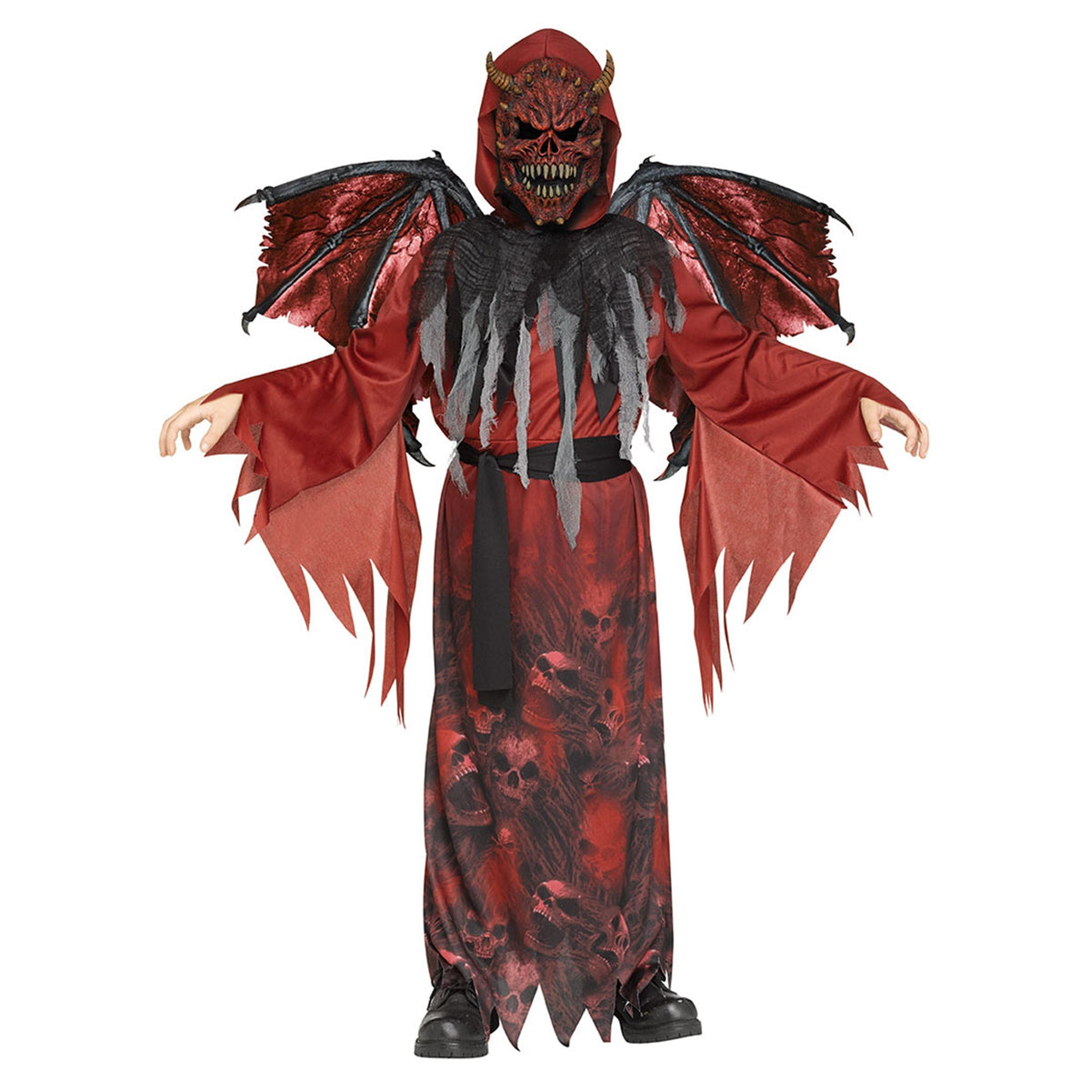 FUN WORLD Costumes Winged Demon Costume for Kids, Red Hooded Robe
