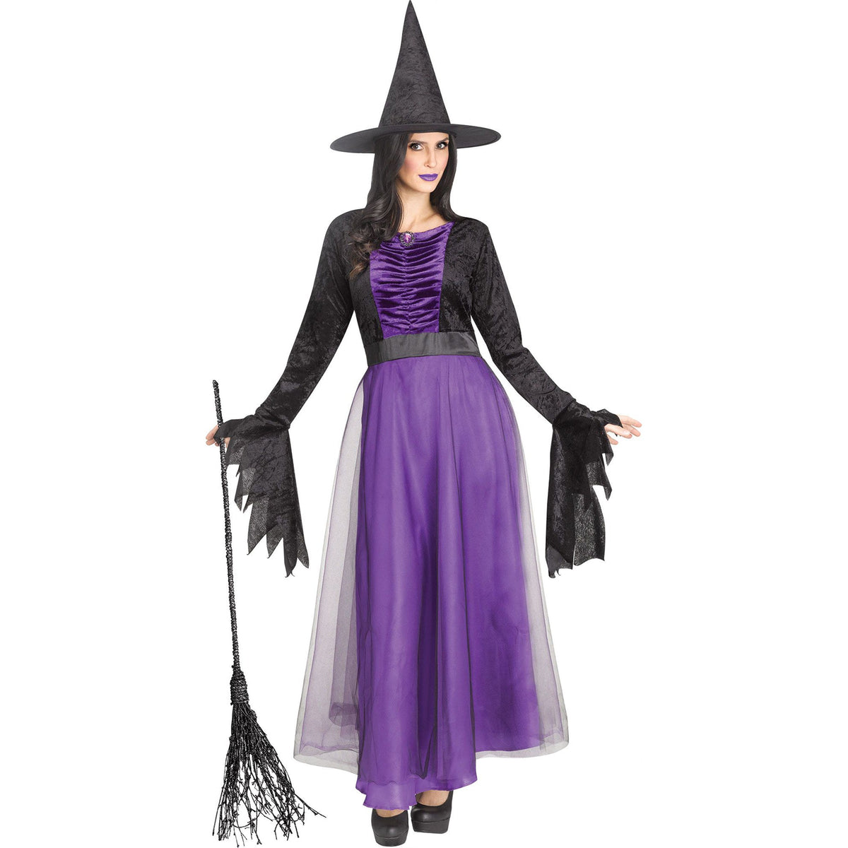 FUN WORLD Costumes Witch Costume for Adults, Purple and Black Dress