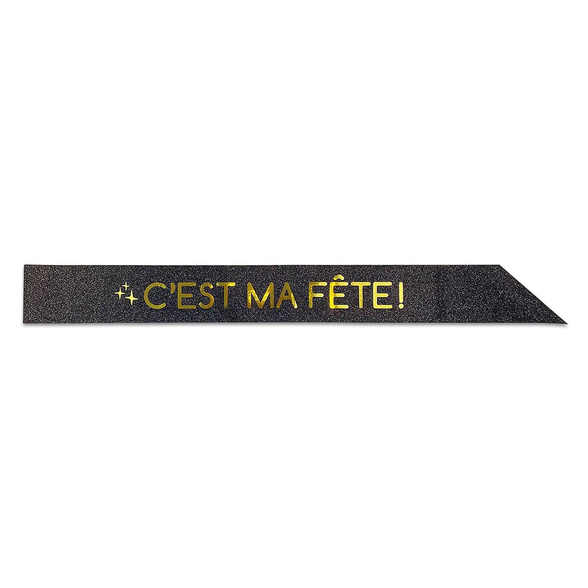 FUZHOU CANGSHAN HAYLYAN ARTS & CRAFTS CO.,Ltd General Birthday Glitter Sash, ''C'est ma fête !'', Black