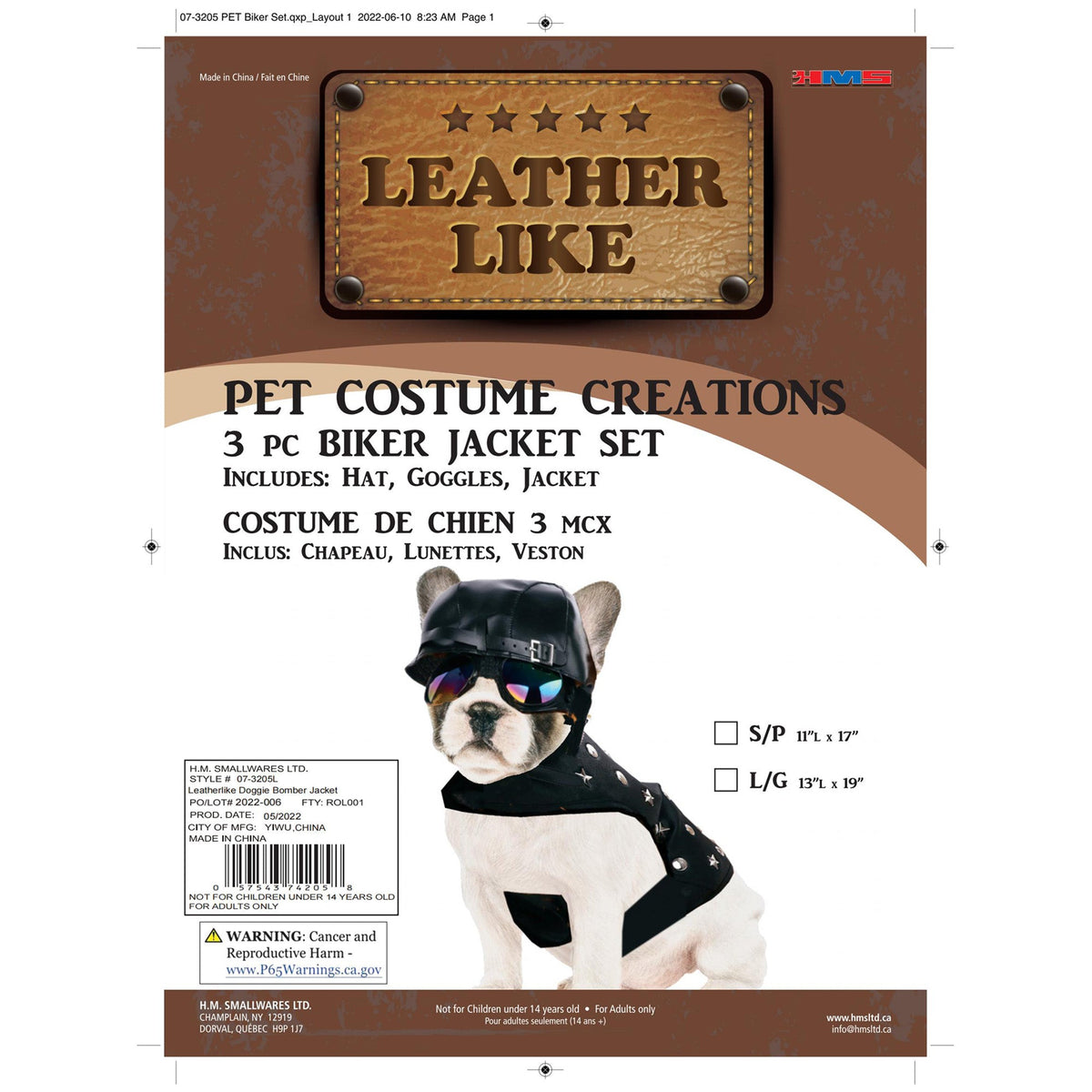 H M NOUVEAUTE LTEE Costumes Doggie Biker Costume for Dogs