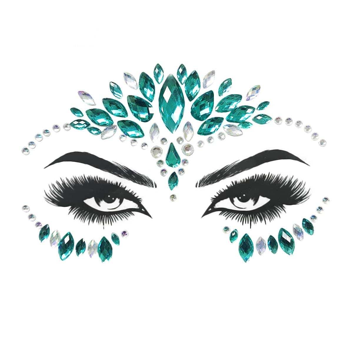Buy Costume Accessories Turquoise & iridescent face art crystal stickers sold at Party Expert