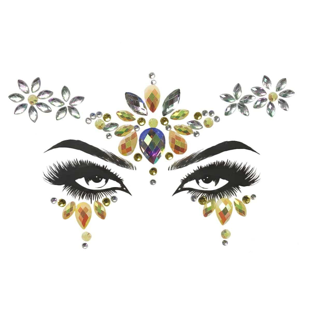 Buy Costume Accessories Yellow & silver face art crystal stickers sold at Party Expert