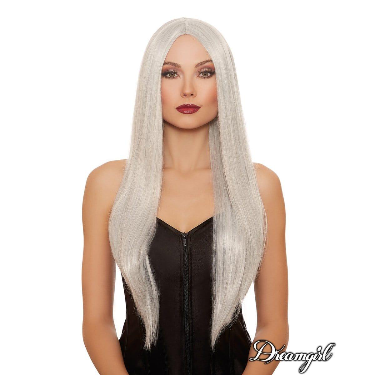 Buy Costume Accessories Grey & white extra long straight wig for women sold at Party Expert