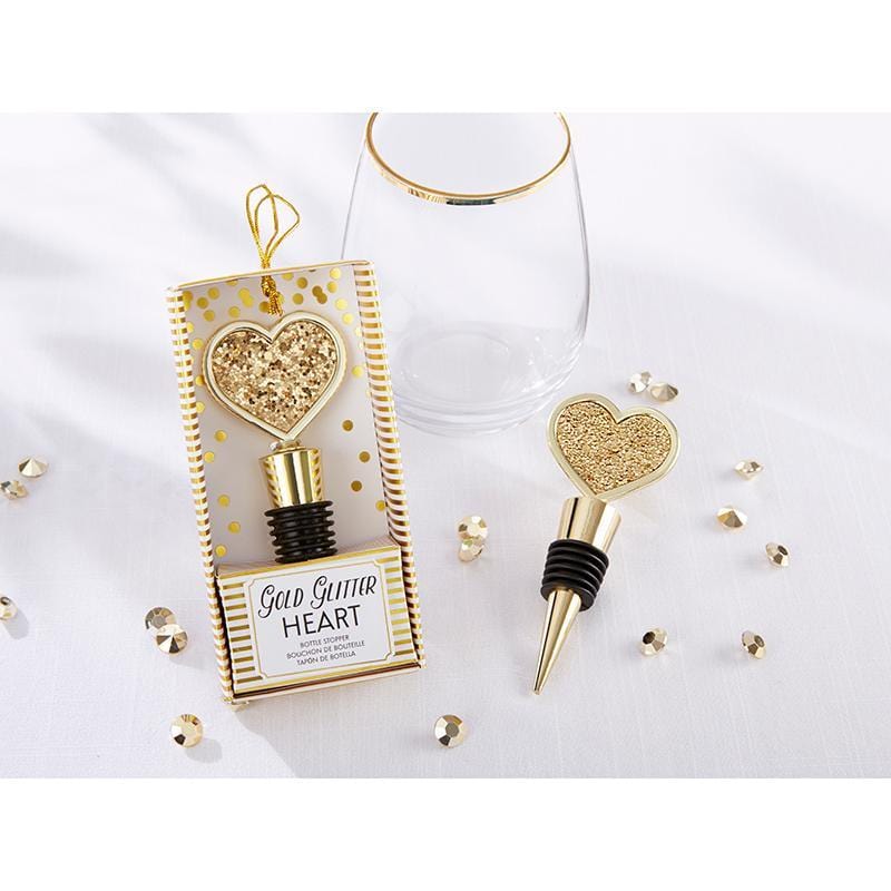 Buy Wedding Heart Glitter Bottle Stopper - Gold sold at Party Expert