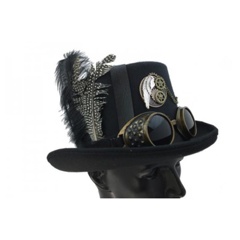 Buy Costume Accessories Black steampunk hat with feather for adults sold at Party Expert