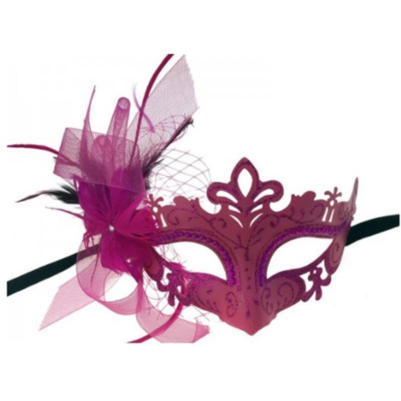Buy Costume Accessories Pink mask with feather flower sold at Party Expert