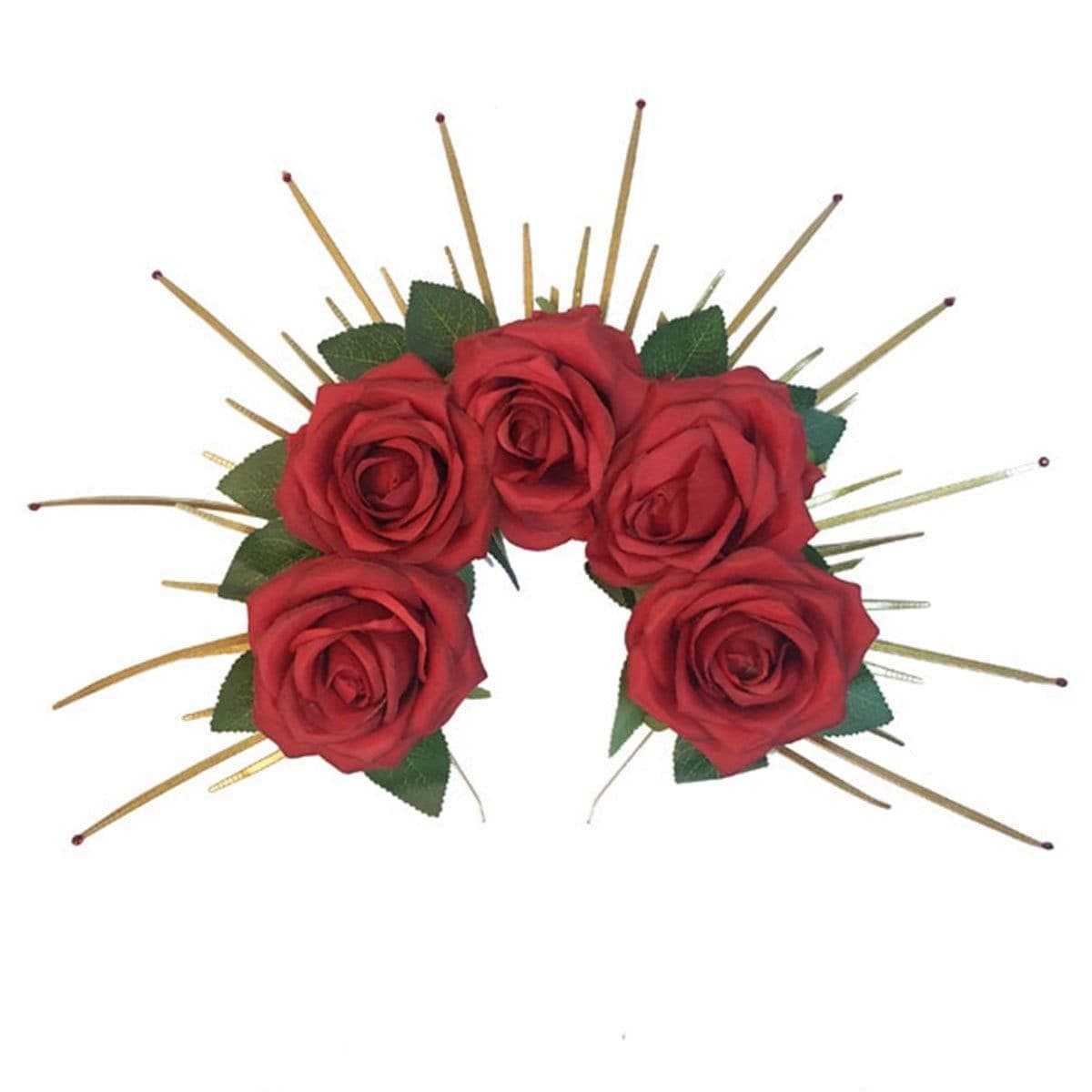 Buy Costume Accessories Red Headband with Roses & Stud for Adults sold at Party Expert
