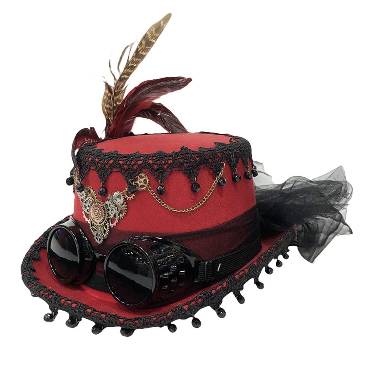 Buy Costume Accessories Red steampunk hat with goggles for adults sold at Party Expert