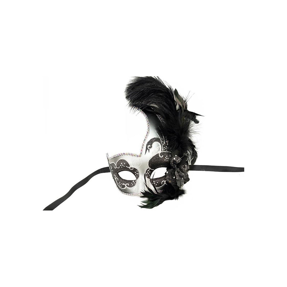 KBW GLOBAL CORP Costume Accessories Venetian Mask with Side Ostrich Feather, Assortment, 1 Count 831687011603