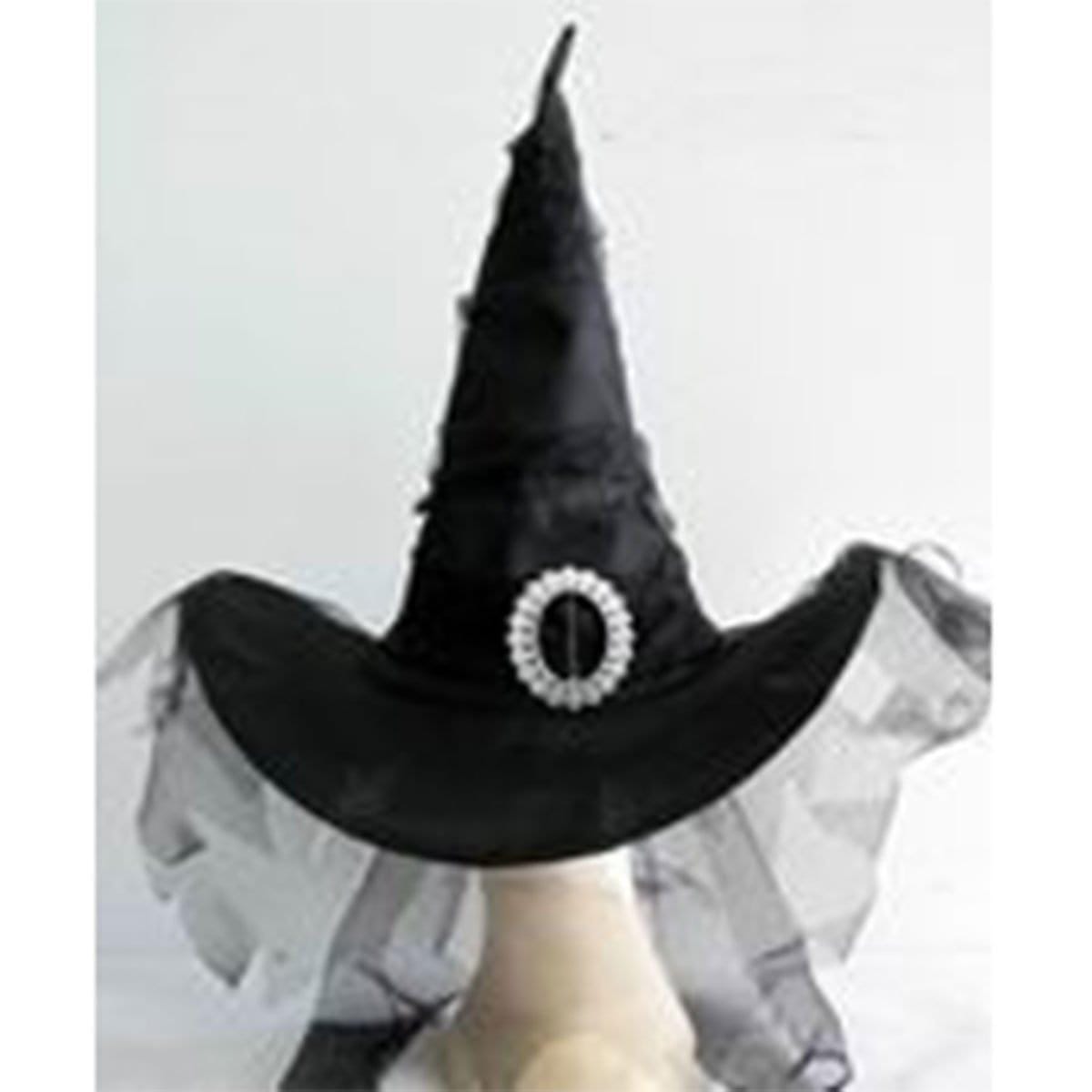 Buy Costume Accessories Witch Hat with Veil for Adults sold at Party Expert