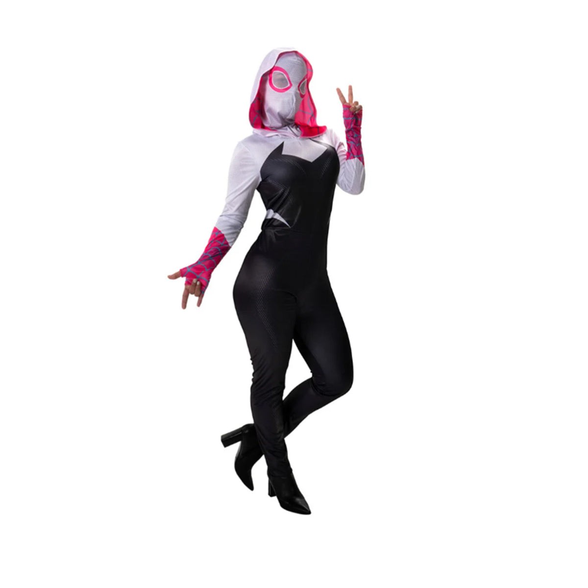 KROEGER Costumes Marvel Avengers Ghost Spider Gwen Stacy Costume for Adults, Black and Pink Jumpsuit