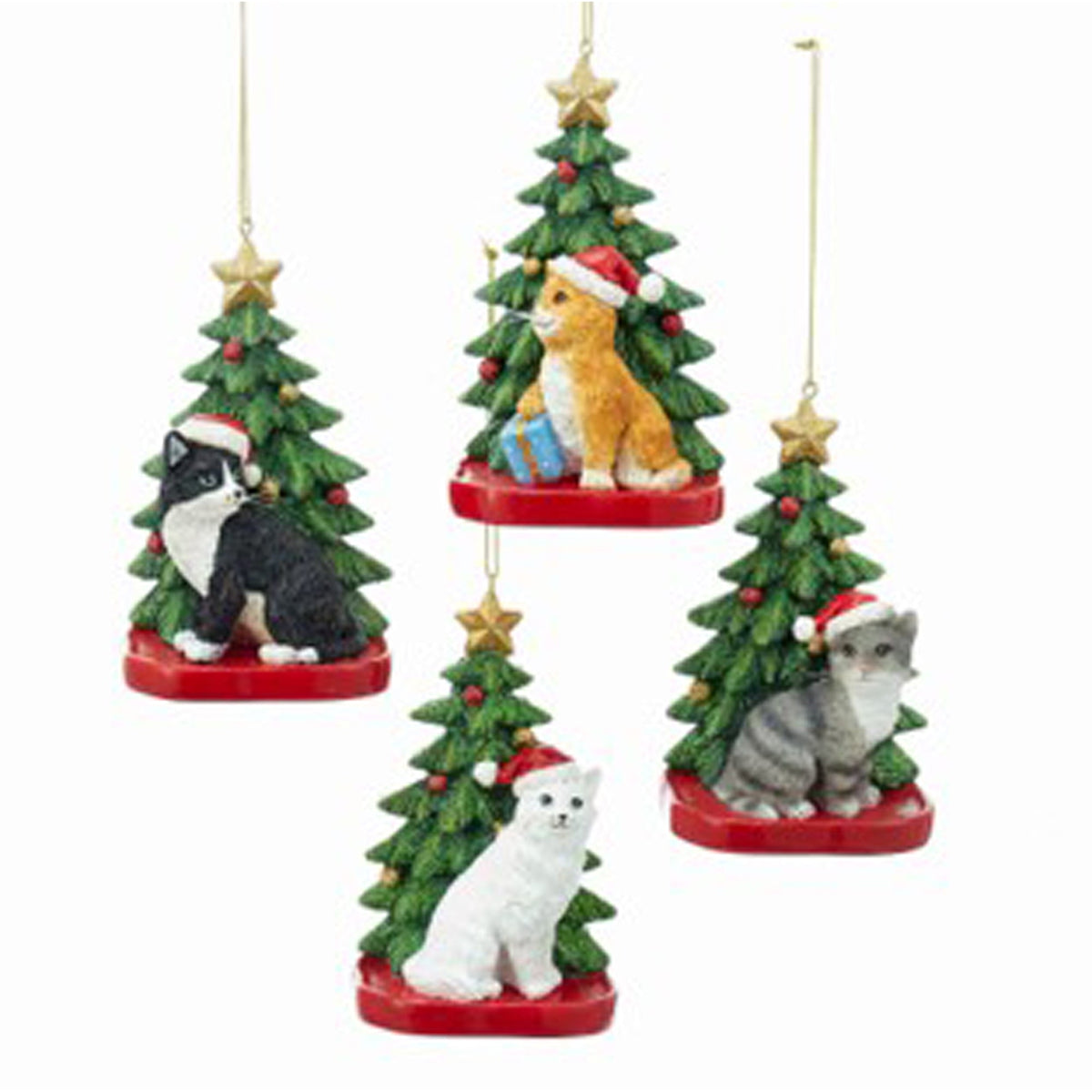 KURT S. ADLER INC Christmas Cat with Christmas Tree Ornaments, 4,25 Inches, Assortment, 1 Count