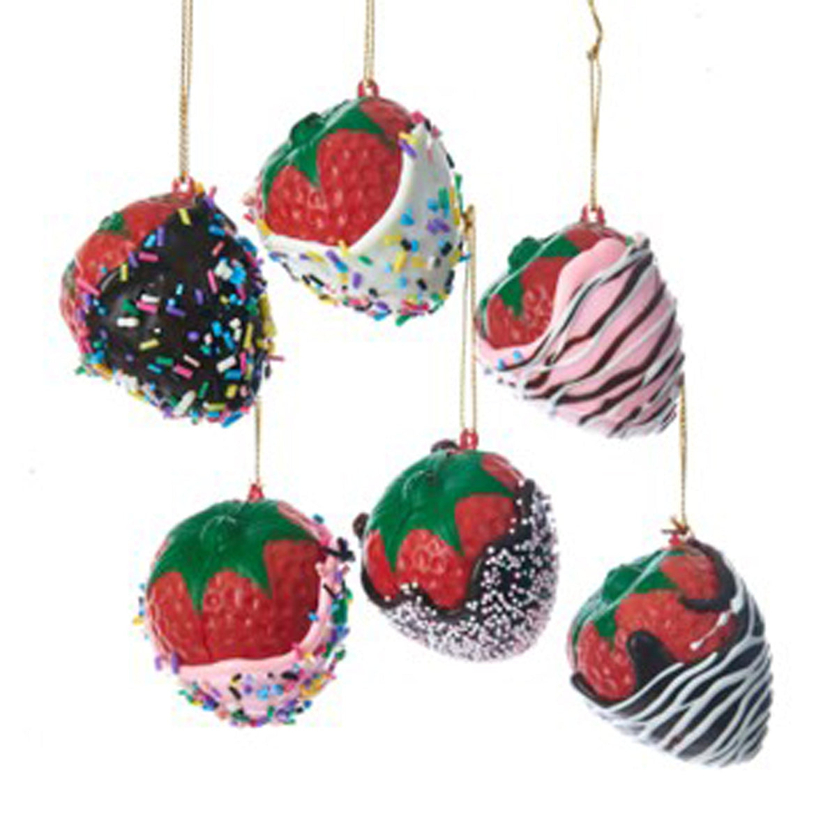 KURT S. ADLER INC Christmas Chocolate Covered Strawberries Ornaments, 2 Inches, Assortment, 6 Counts 086131446795