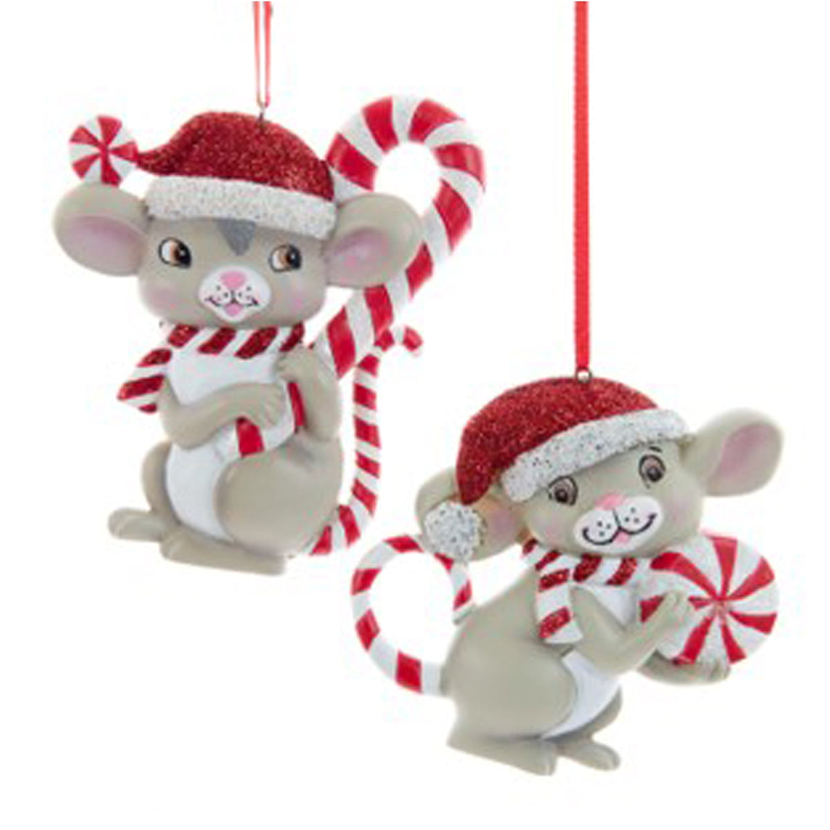 KURT S. ADLER INC Christmas Peppermint Mouse Ornaments, 3,5 Inches, Assortment, 1 Count 086131635687