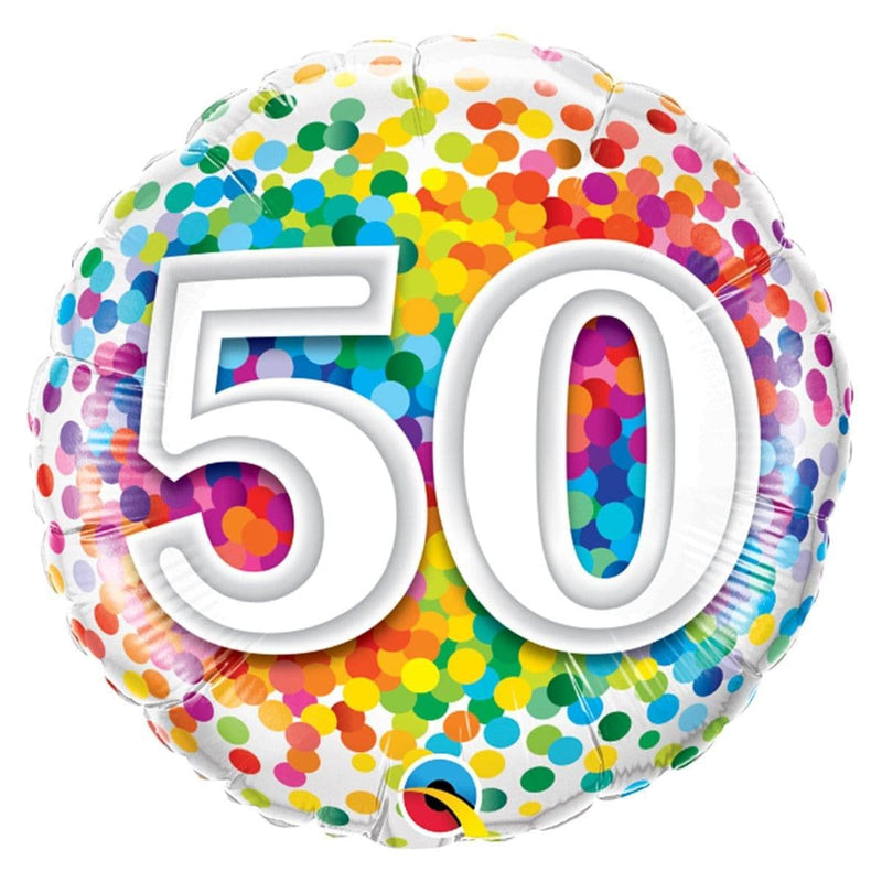 Buy Balloons 50th Birthday Rainbow Confetti Foil Balloon, 18 Inches sold at Party Expert