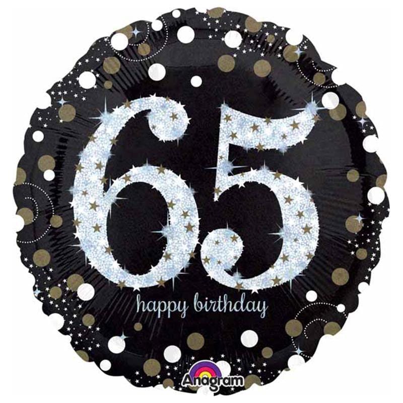 Buy Balloons 65th Birthday Black And Gold Foil Balloon, 18 Inches sold at Party Expert