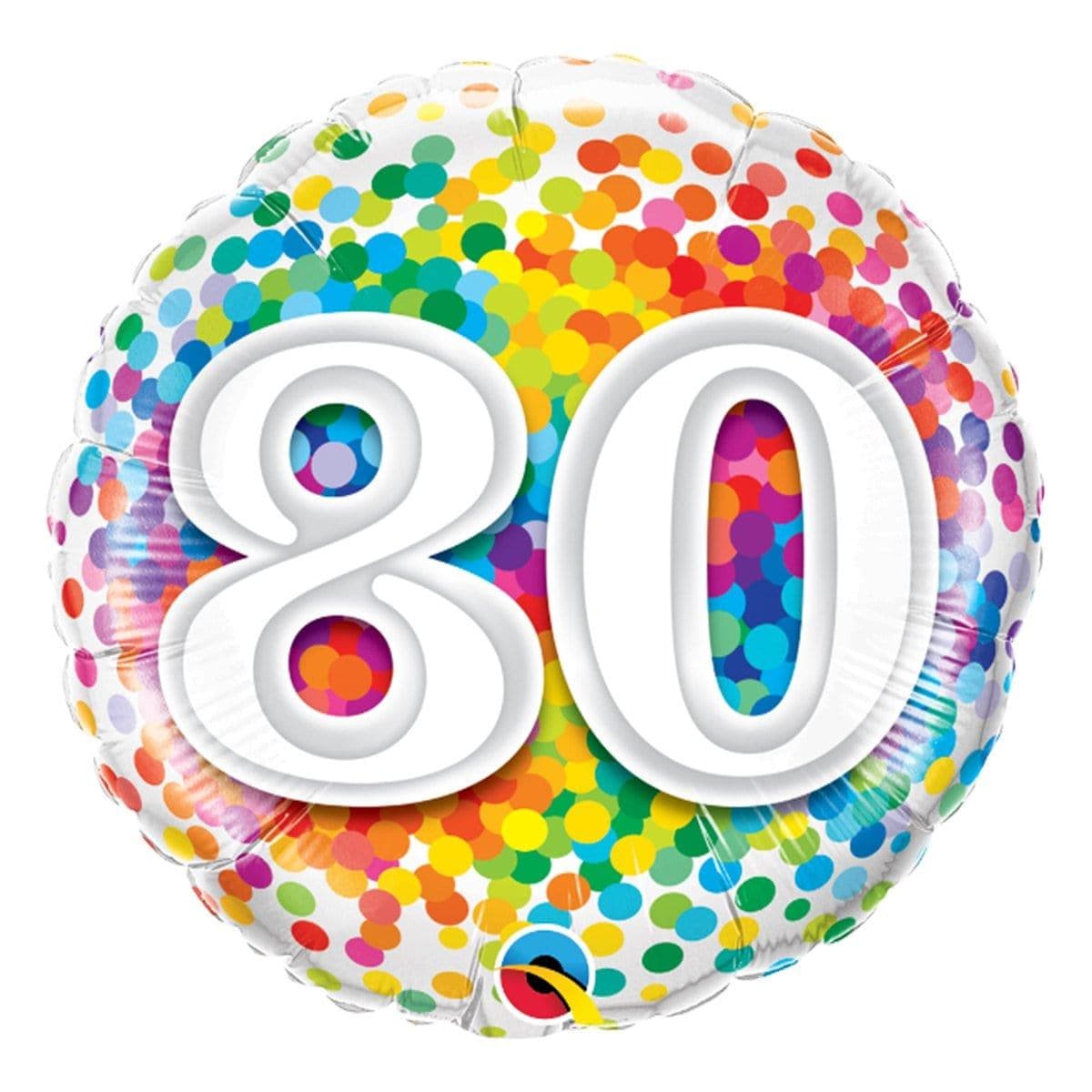 Buy Balloons 80th Birthday Rainbow Confetti Foil Balloon, 18 Inches sold at Party Expert