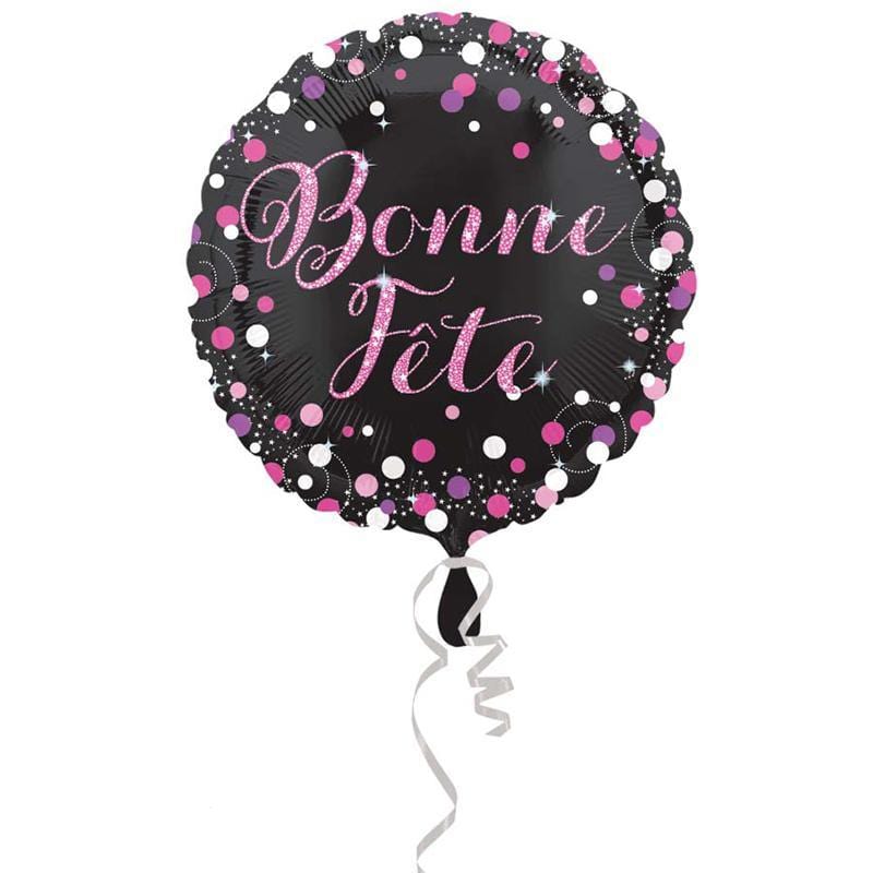 Buy Balloons Black and Pink Bonne Fête Foil Balloon, 18 Inches sold at Party Expert