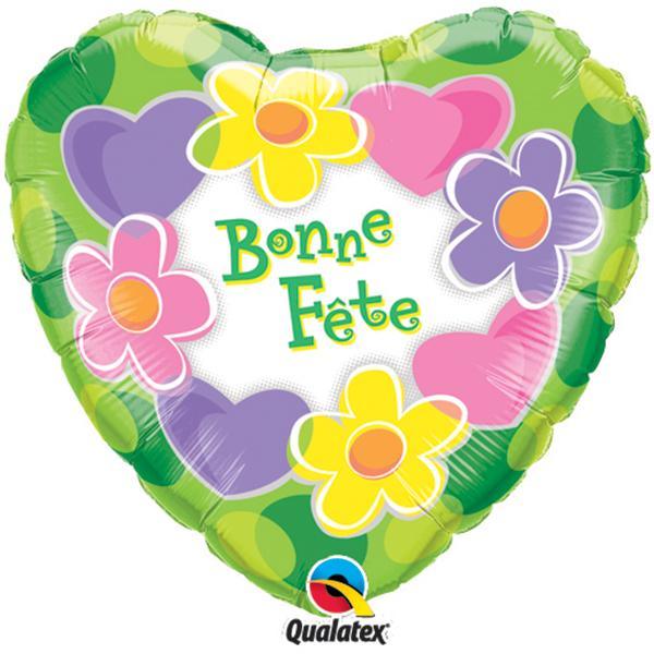 Buy Balloons Bonne Fête Hearts & Flowers Foil Balloon, 18 Inches sold at Party Expert