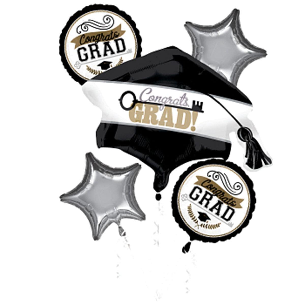 LE GROUPE BLC INTL INC Balloons Graduation "Congrats Grad!" Balloon Bouquet, Black and Silver, 5 Count, Helium Inflation not Included