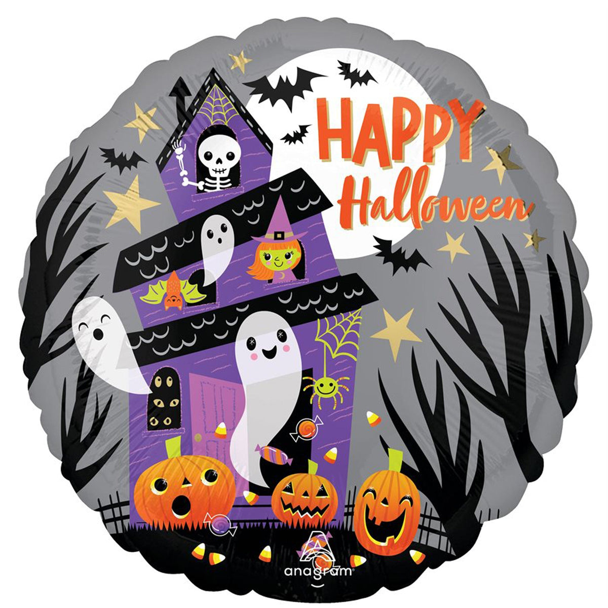 LE GROUPE BLC INTL INC Balloons Halloween Haunted House Round Foil Balloon, "Happy Halloween", 18 Inches 026635448154