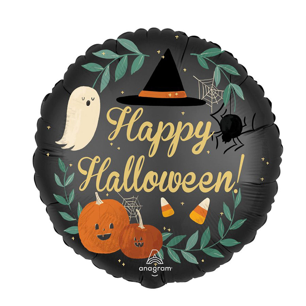LE GROUPE BLC INTL INC Balloons Halloween Nature In The Night Satin Round Foil Balloon, "Happy Halloween", 18 Inches 026635448307