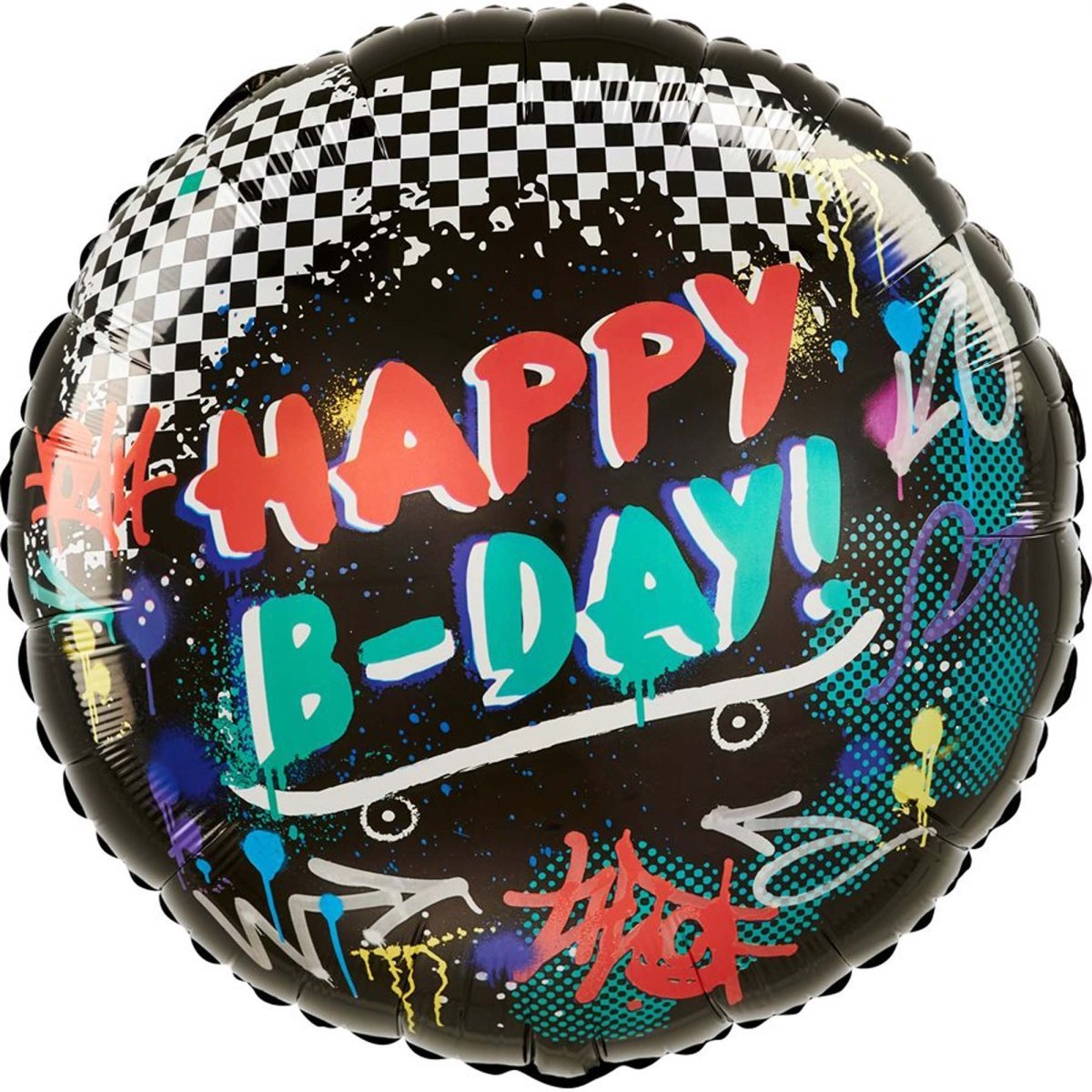 LE GROUPE BLC INTL INC Balloons Happy Birthday Skater Party Supershape Foil Round Balloon, 28 Inches, 1 Count 026635430449