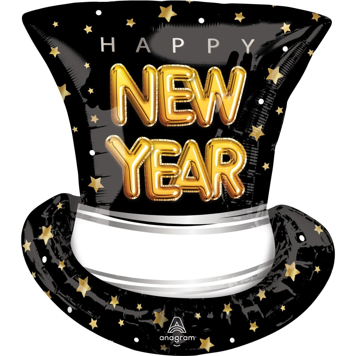 LE GROUPE BLC INTL INC Balloons Happy New Year Pop Clink Cheers Top Hat Supershape Foil Balloon, 24 Inches 026635437882