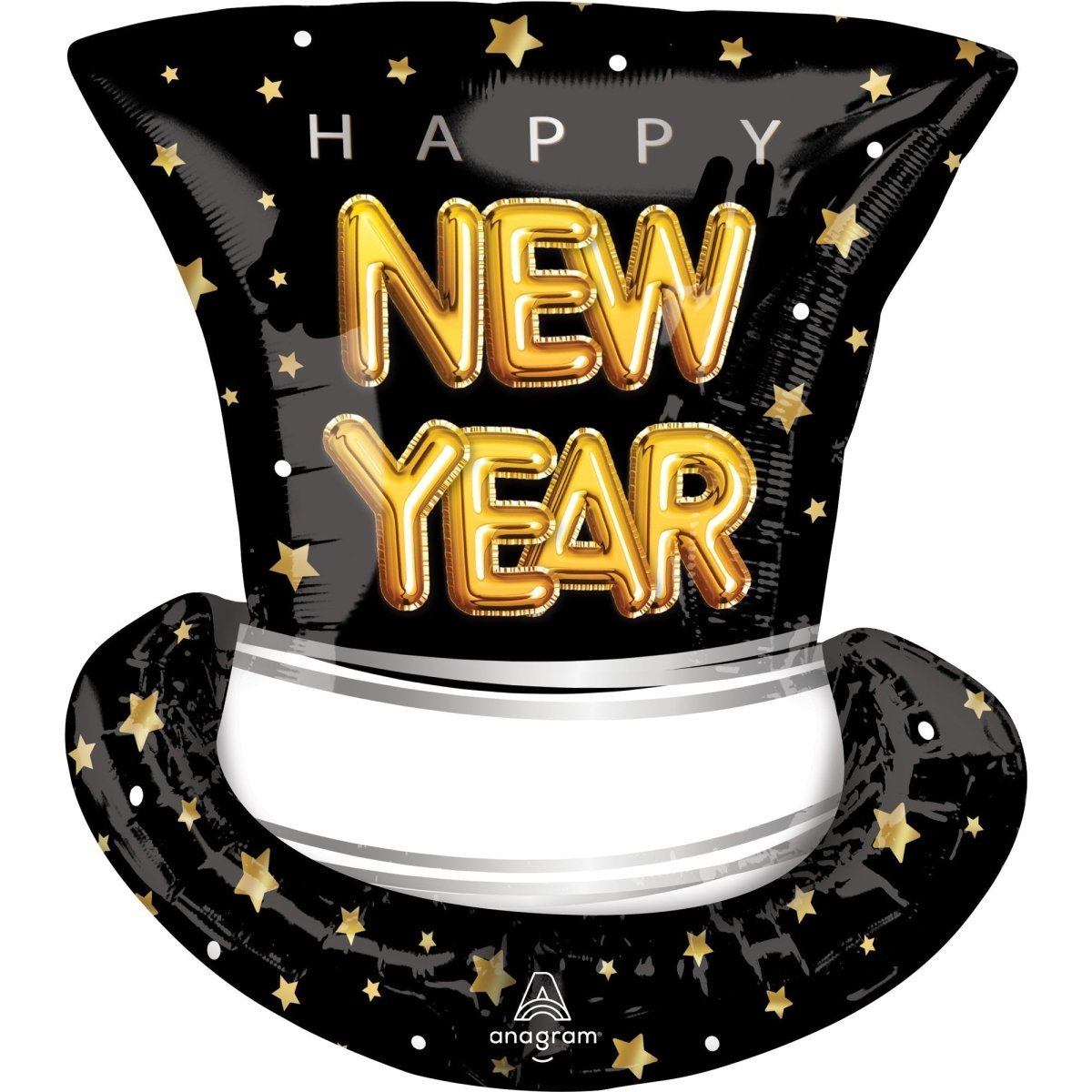 LE GROUPE BLC INTL INC Balloons Happy New Year Pop Clink Cheers Top Hat Supershape Foil Balloon, 24 Inches 026635437882