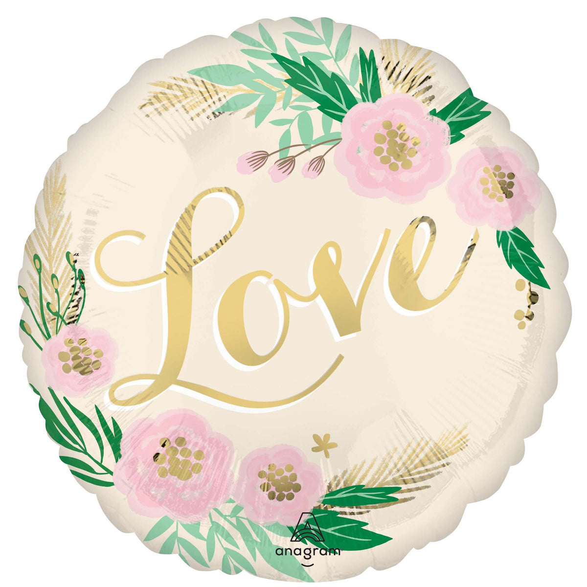 LE GROUPE BLC INTL INC Balloons Natural Wedding "Love" Round Foil Balloon, 18 Inches, 1 Count