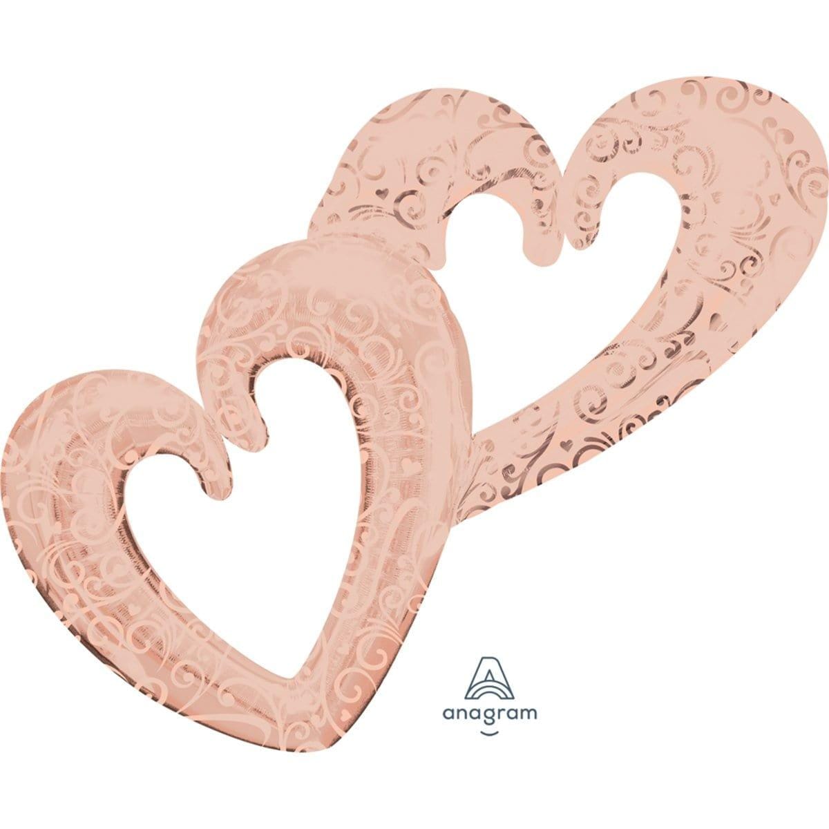 Buy Balloons Rose Gold Interlocking Hearts Supershape Balloon sold at Party Expert