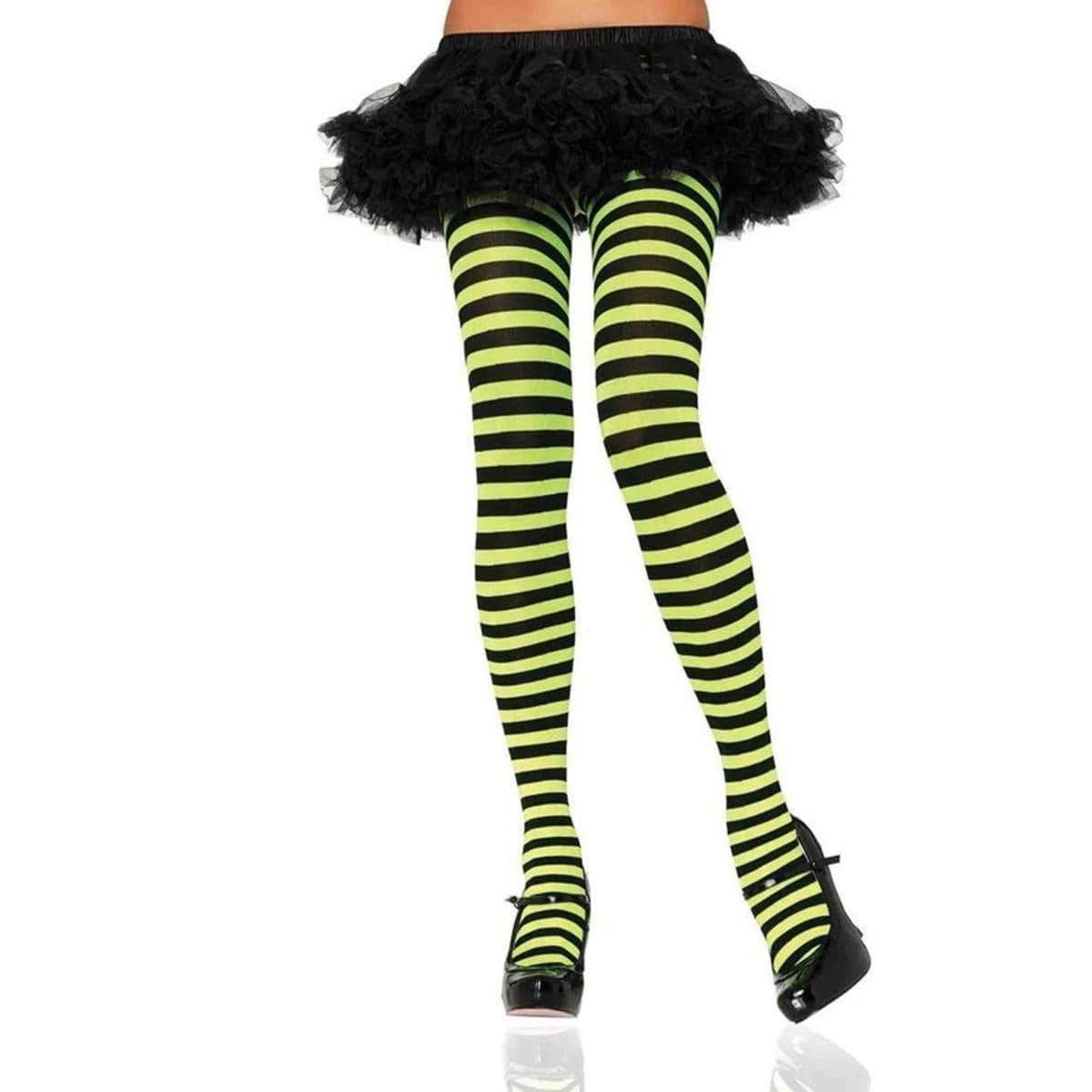 Buy Costume Accessories Black & lime striped nylon tights for women sold at Party Expert