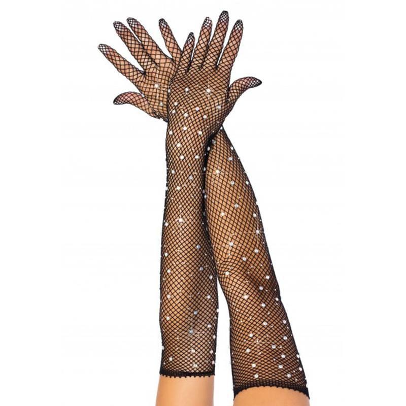 Buy Costume Accessories Black long fishnet gloves with rhinestones for adults sold at Party Expert