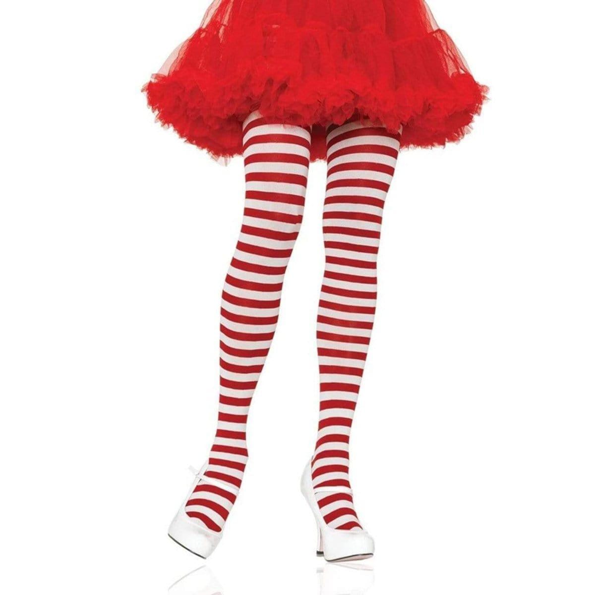 Buy Costume Accessories White & red striped nylon tights for women sold at Party Expert