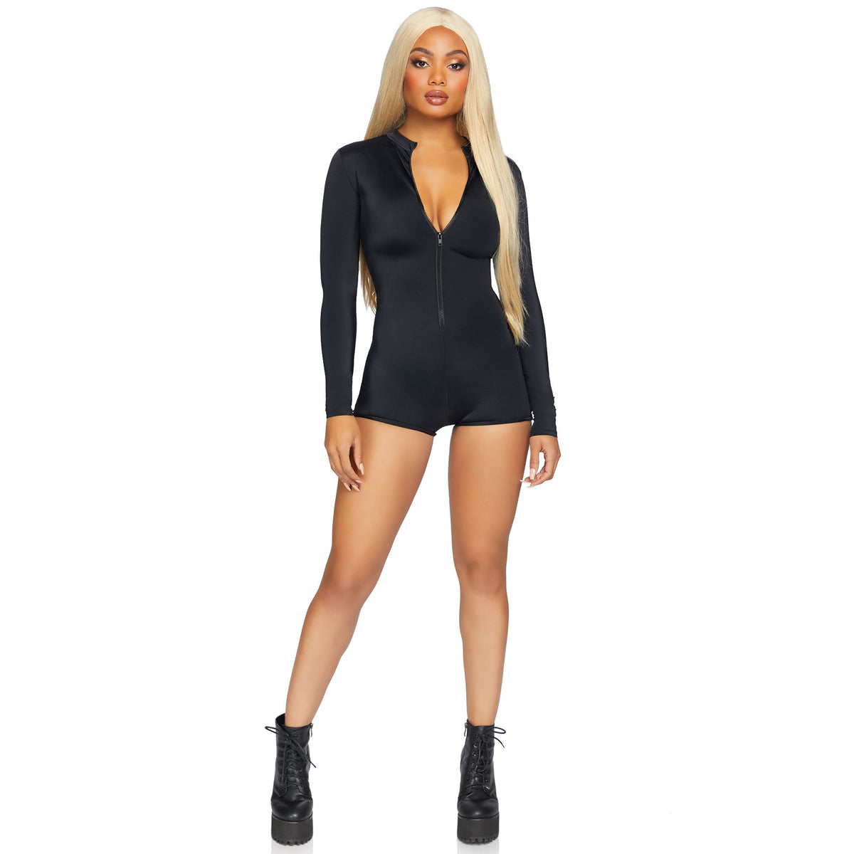 LEG AVENUE/SKU DISTRIBUTORS INC Costume Accessories Zipper Front Long Sleeved Matte Romper for Adults