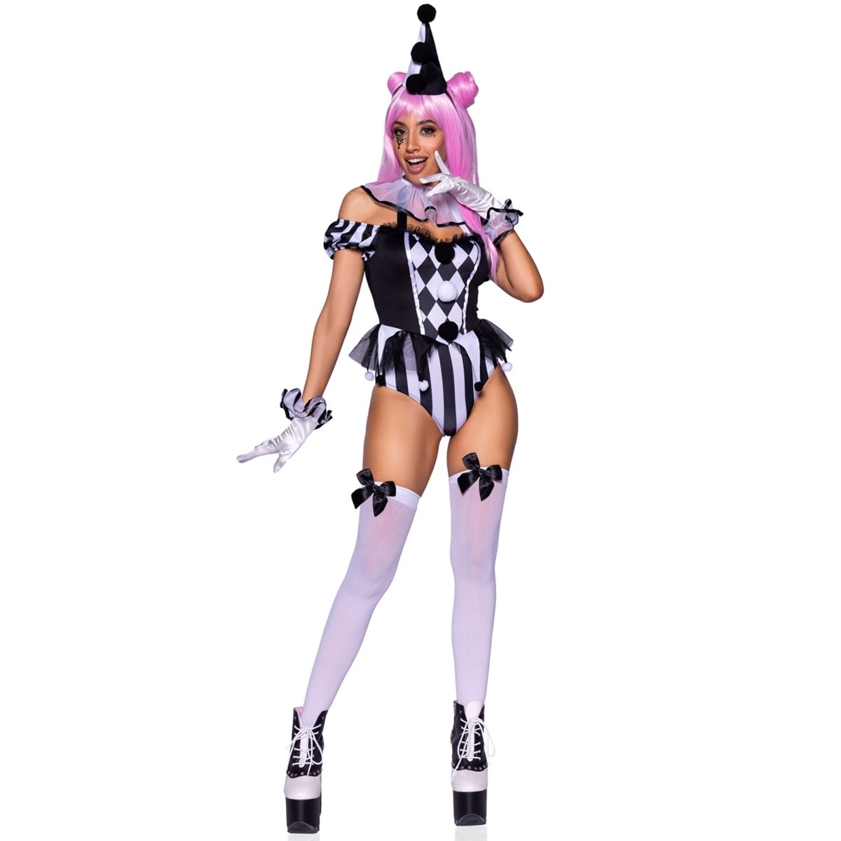 LEG AVENUE/SKU DISTRIBUTORS INC Costumes French Clown Sexy Costume for Adults, Black and White Bodysuit