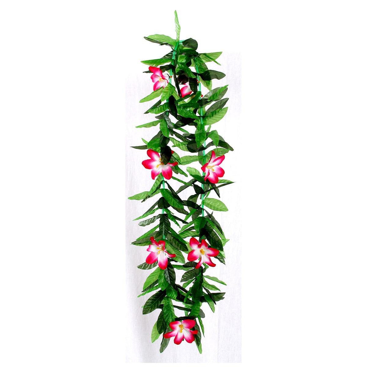 LIANGSHAN DAJIN GIFTS & TOYS CO LTD Theme Party Honolulu Flower Lei Necklace with Leaves, Fuchsia