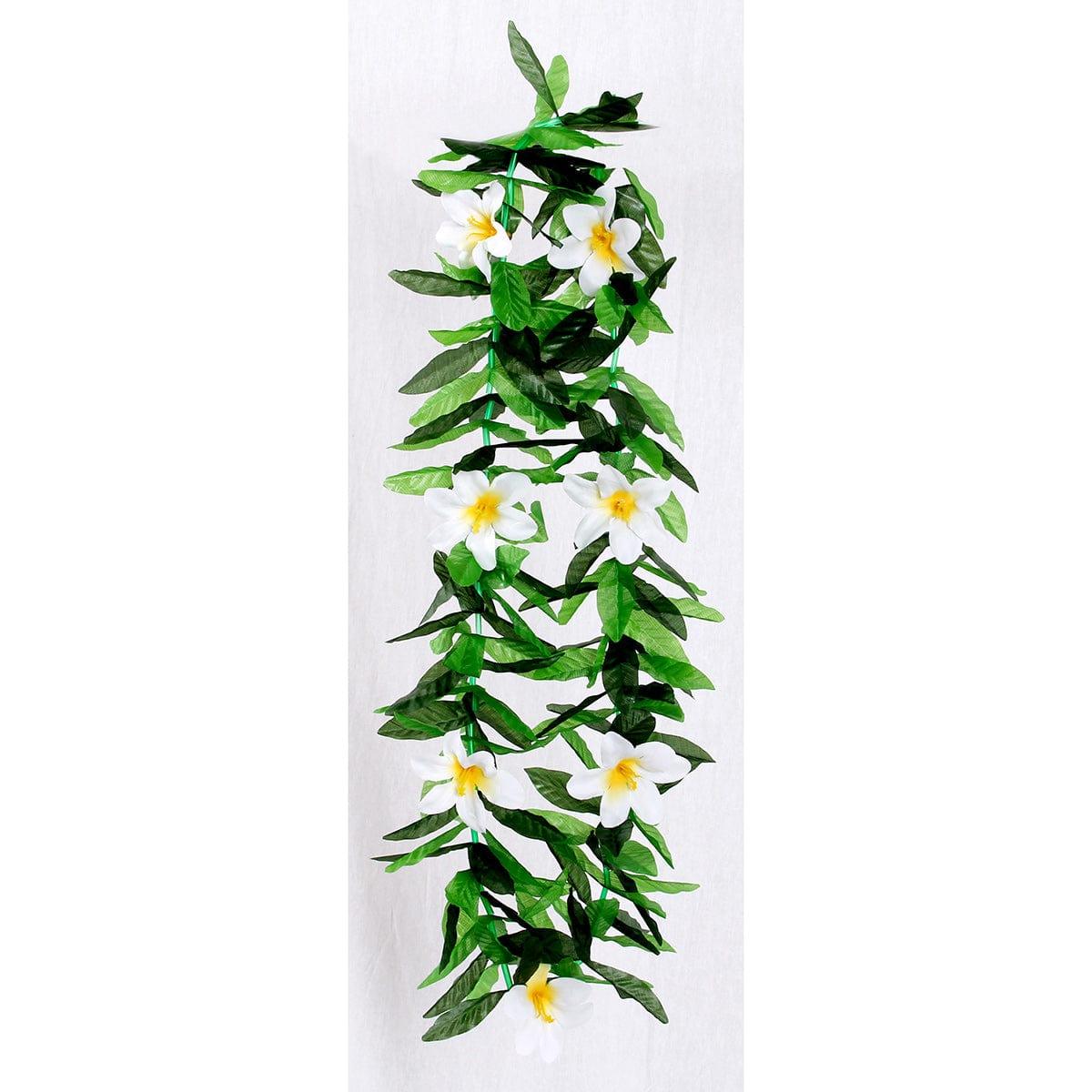 LIANGSHAN DAJIN GIFTS & TOYS CO LTD Theme Party Honolulu Flower Lei Necklace with Leaves, White