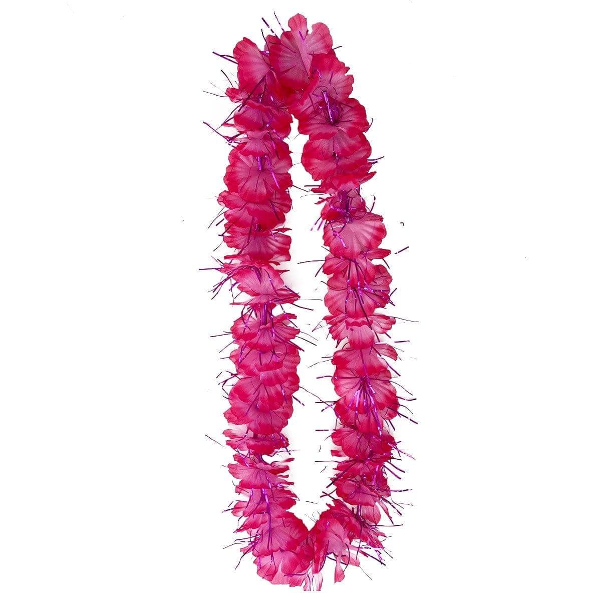 Buy Theme Party Fuchsia Tinsel Flower Lei Necklace sold at Party Expert