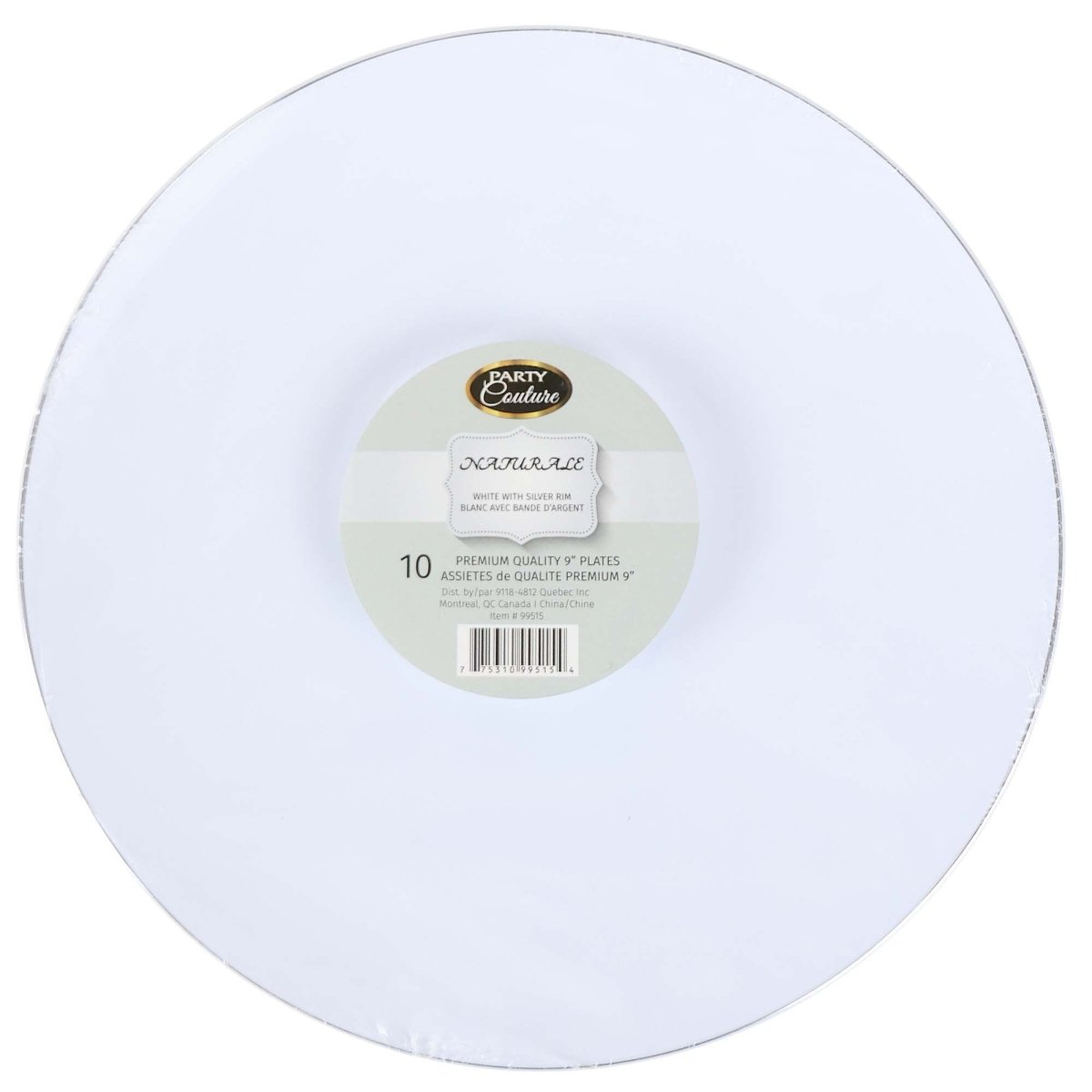 MADISON IMPORTS Disposable-Plasticware White Premium Quality Round Plates with Silver Rim, 9 Inches, 10 Count 775310995154